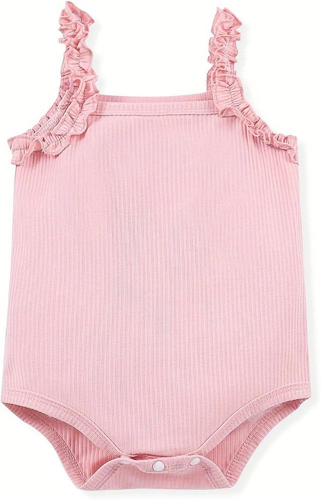 MOSSRIVER Baby Girl Clothes Spaghetti Strap Ruffle Trim Sleeveless Ribbed Tank Summer Cami Bodysu... | Amazon (US)