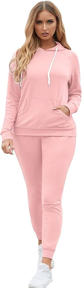 Women Casual Sweatsuit Pullover Hoodie Sweatpants Sport Outfits Jogger Set | Amazon (US)