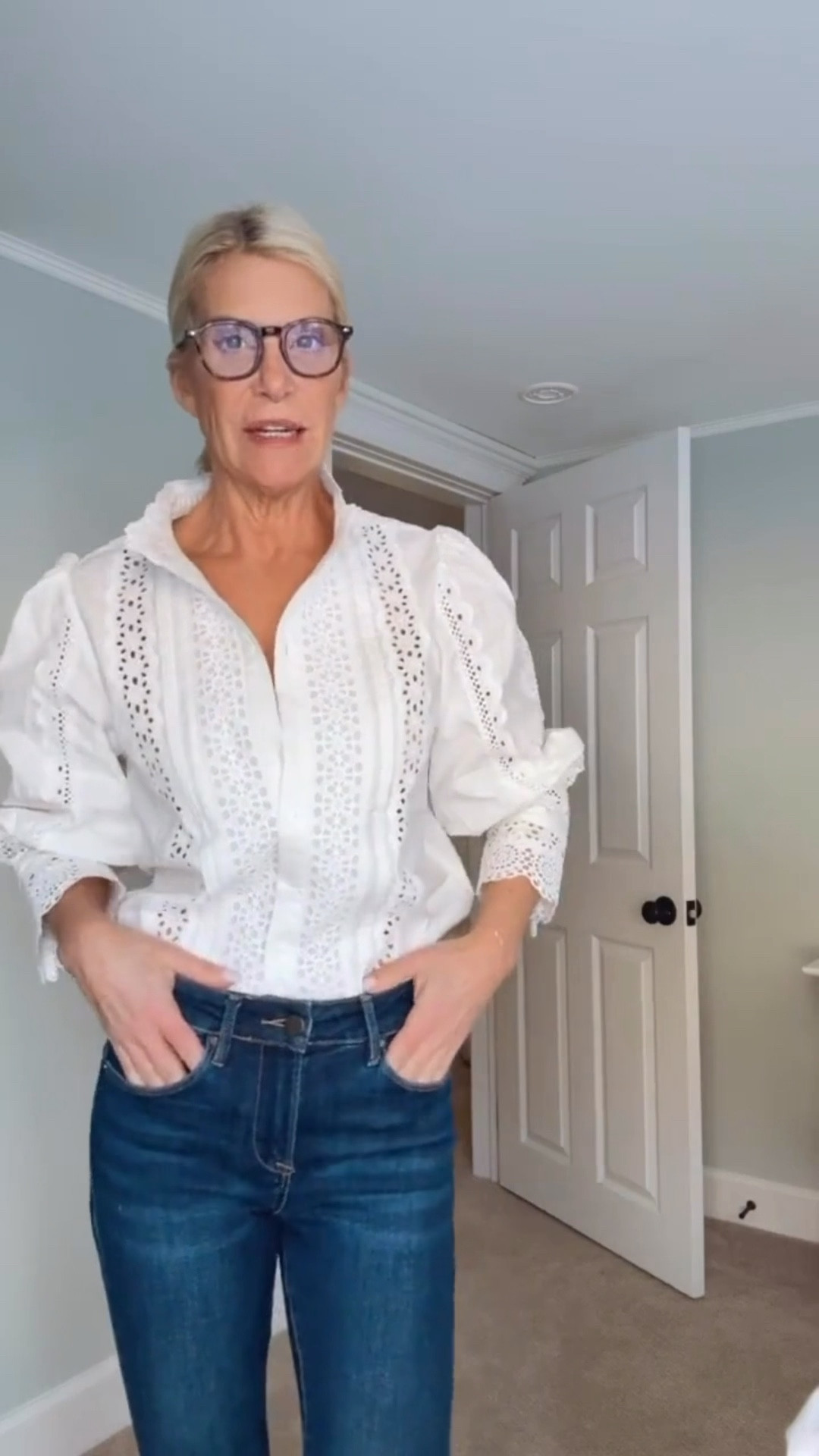 This top is all about the details.
Eyelet texture, soft sleeves, and the prettiest crisp white.

#LTKgrwm #LTKootd #LTKOver40