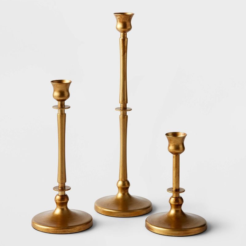 3pc Taper Metal Spindle Candle Holder Set Gold - Wondershop™ | Target