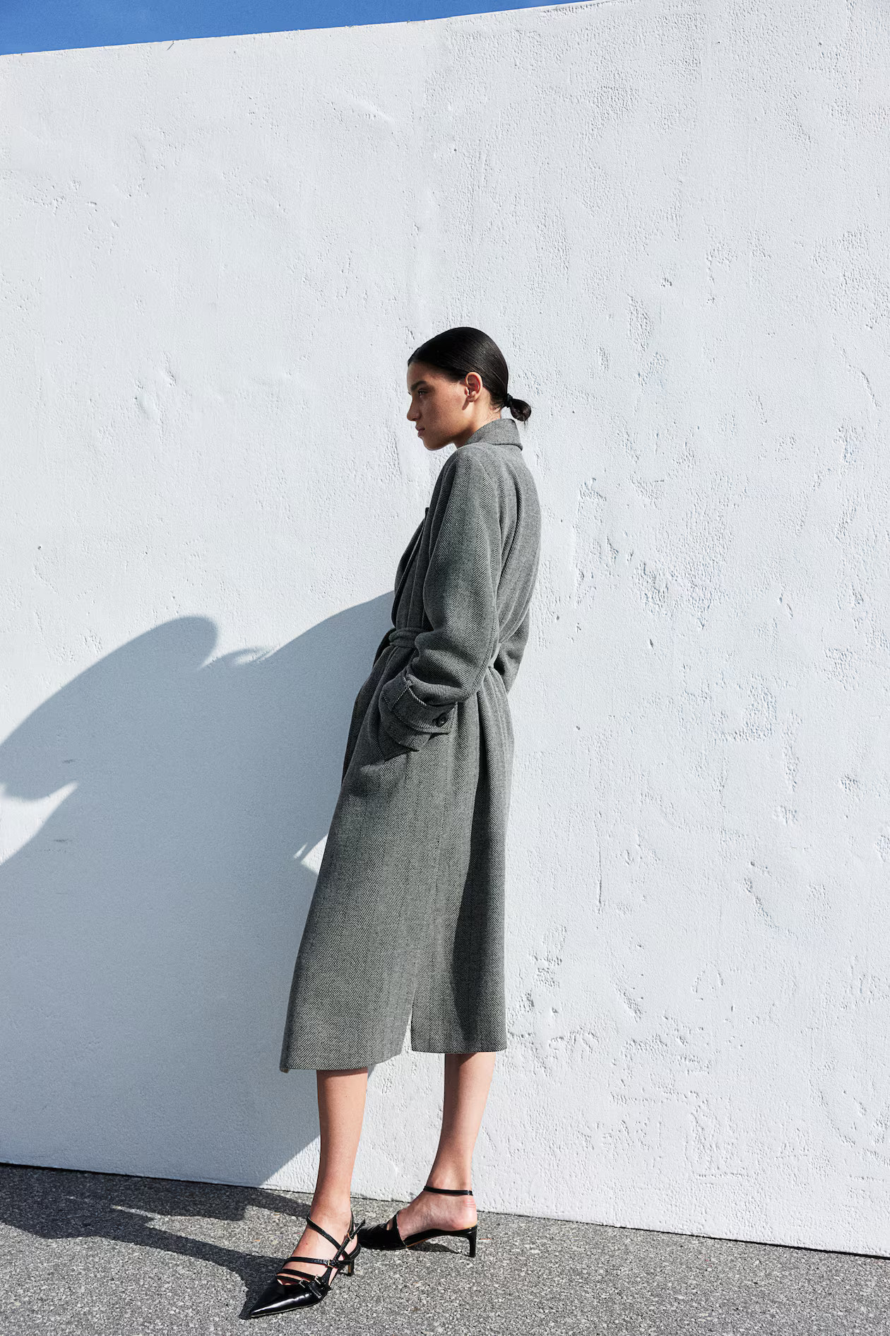 Zweireihiger Mantel - Grey/Herringbone-patterned - Ladies | H&M DE | H&M (DE, AT, CH, NL, FI)