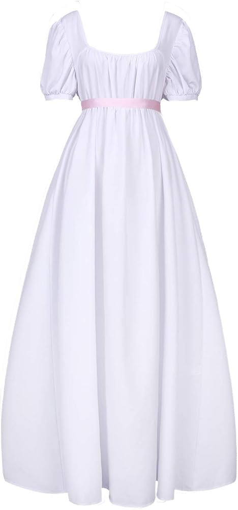 HEQU Regency Dresses for Women with Satin Sash Ruffle Empire Waist Dress Gown | Amazon (US)