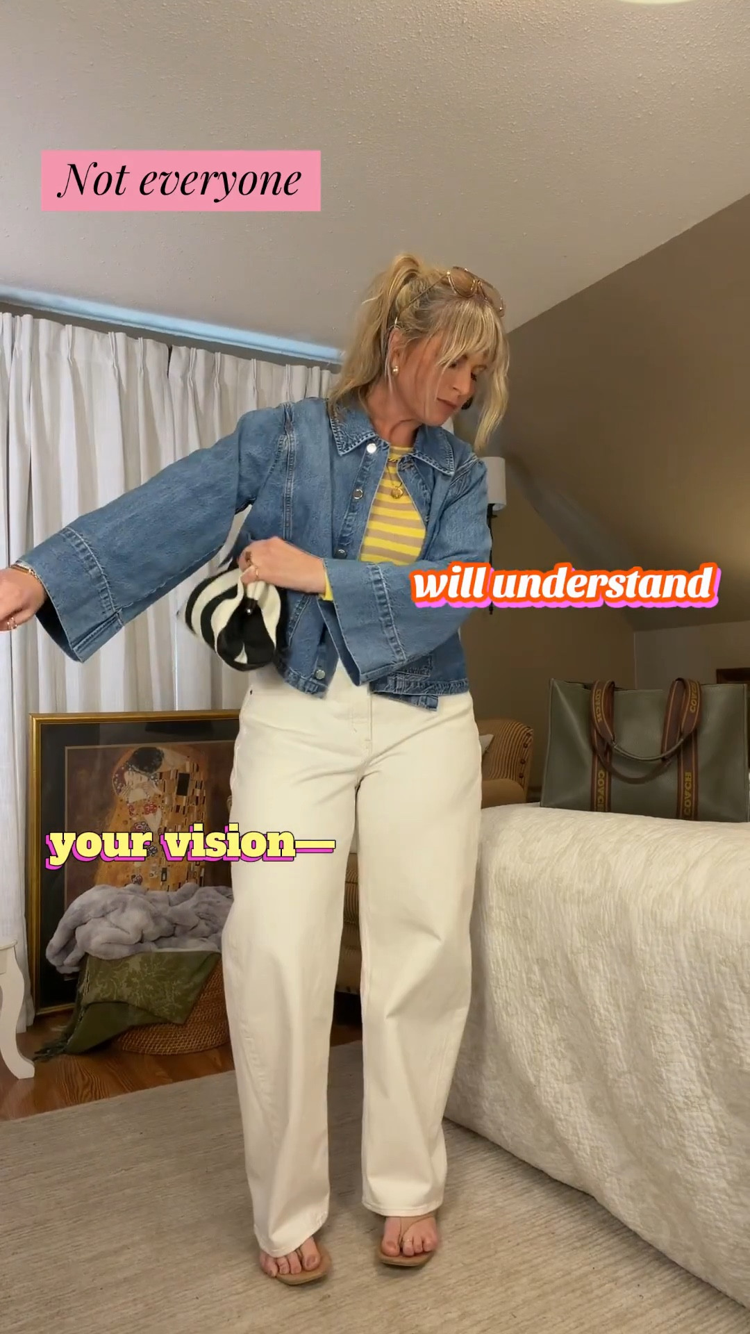 Spring 2026☀️New Arrivals 
Top by ZARA: STRIPED CROP TOP in Ecru/yellow
Denim jacket by Zara: Z1975 CROPPED DENIM JACKET
Jeans: High rise barrel jeans in Ecru by Abercrombie 
Purse and sunglasses by Amazon

I’m 5’8” and a size 12 wearing a large in the top. 
jacket: XL - Incouodve definitely sized down. 
Jeans: 32 for a less fitted look.  Could’ve worn a 31(12) for a more classic fitted look. 

@Zara @amazonstylefinds  @abercrombie 

#LTKootd #LTKTall #LTKMidsize