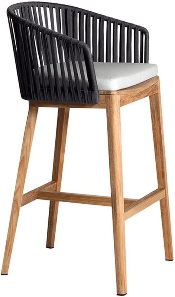 Stool Chair Creative Solid Wood Bar Stool,Rattan Backrest Kitchen Counter Dining Chair High Stool... | Amazon (US)