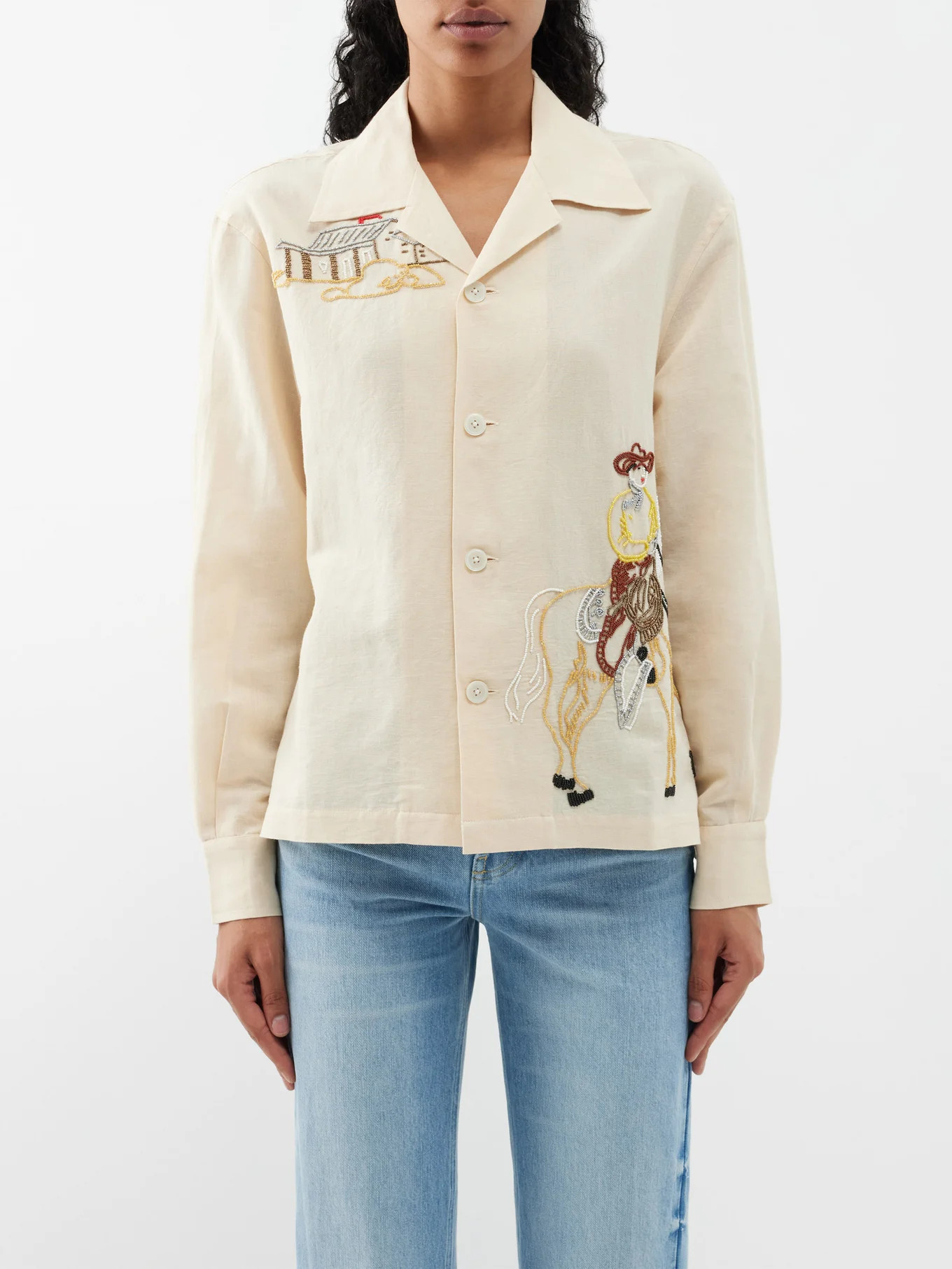 Buckaroo beaded linen-blend shirt | Matches (UK)