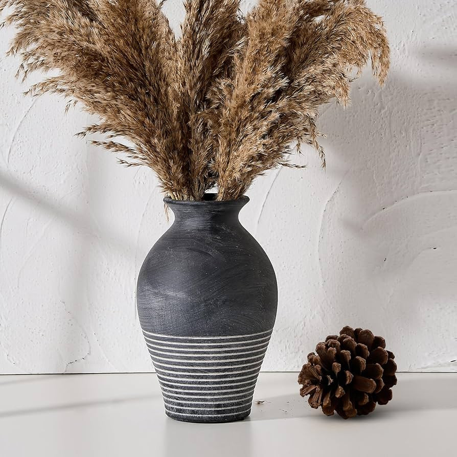 SIDUCAL Ceramic Rustic Farmhouse Vase, 9.2 inch Whitewashed Terracotta Vase, Pottery Vase,Clay De... | Amazon (US)