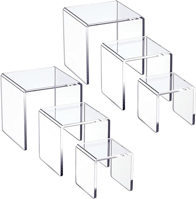 HIIMIEI Clear Acrylic Display Risers 2 Sets, 3-Tier Risers Stands Showcase for Amiibo Funko Pop F... | Amazon (US)