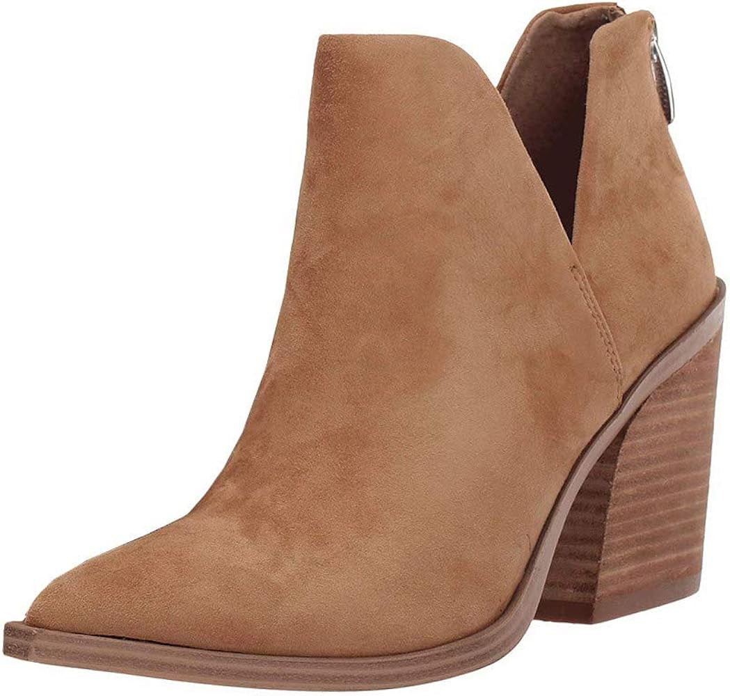 Womens Ankle Boots Slip on Cutout Pointed Toe Snakeskin Chunky Stacked Mid Heel Booties | Amazon (US)