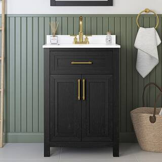 Beaufort 24 in. W x 19 in. D x 34 in. H Single Sink Bath Vanity in Ebony Wood with White Engineer... | The Home Depot