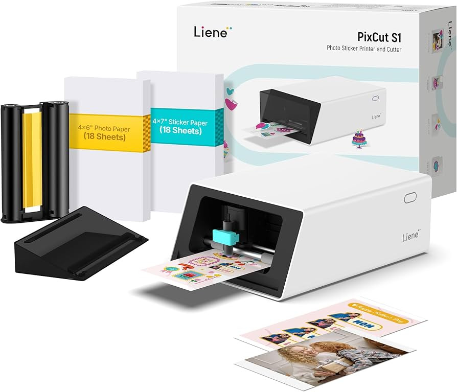 Amazon.com: Liene PixCut S1 Color Sticker Printer & Cutting Machine - All-in-One Sticker Maker for DIY Crafts, Custom Labels & Gifts. Thermal Dye-Sublimation Photo Printer, 300 DPI, Precise AI Auto-Cutting : Office Products | Amazon (US)