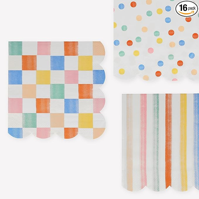 Amazon.com: Meri Meri Colourful Pattern Napkins (Pack of 16), Disposable Paper Napkis, Thick & St... | Amazon (US)