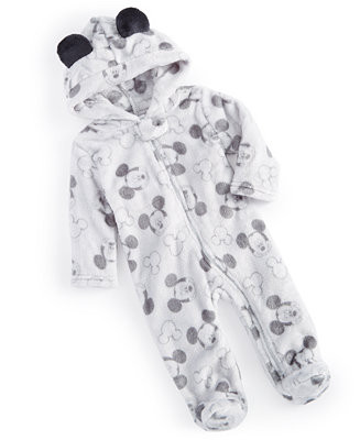 Disney Baby Mickey Mouse-Print Sherpa Zip Footed Coverall - Macy's | Macy's