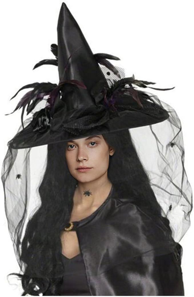 CA Mode Women Witch Hat Wizard Cap Headwear Spider Feather Halloween Costume | Amazon (US)