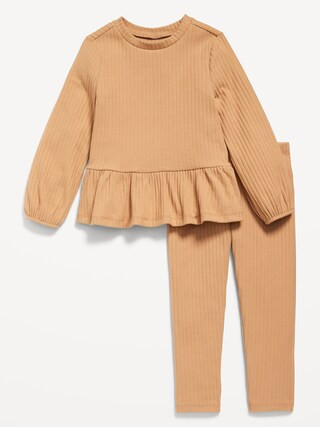 Cozy Long-Sleeve Ribbed Peplum Top and Leggings Set for Toddler Girls | Old Navy (US)