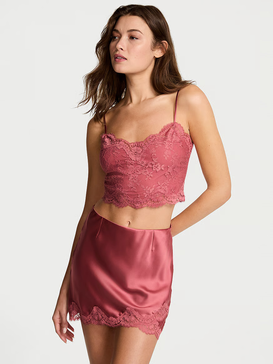 Buy Satin Lace Cami & Mini Skirt Set, Seductive Rose - Order Cami Sets online - Victoria's Secret... | Victoria's Secret (US / CA )