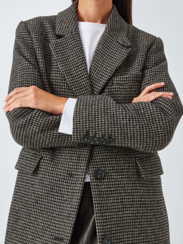 John Lewis Single Breasted Wool Blend Check Coat, Black/Multi | John Lewis (UK)
