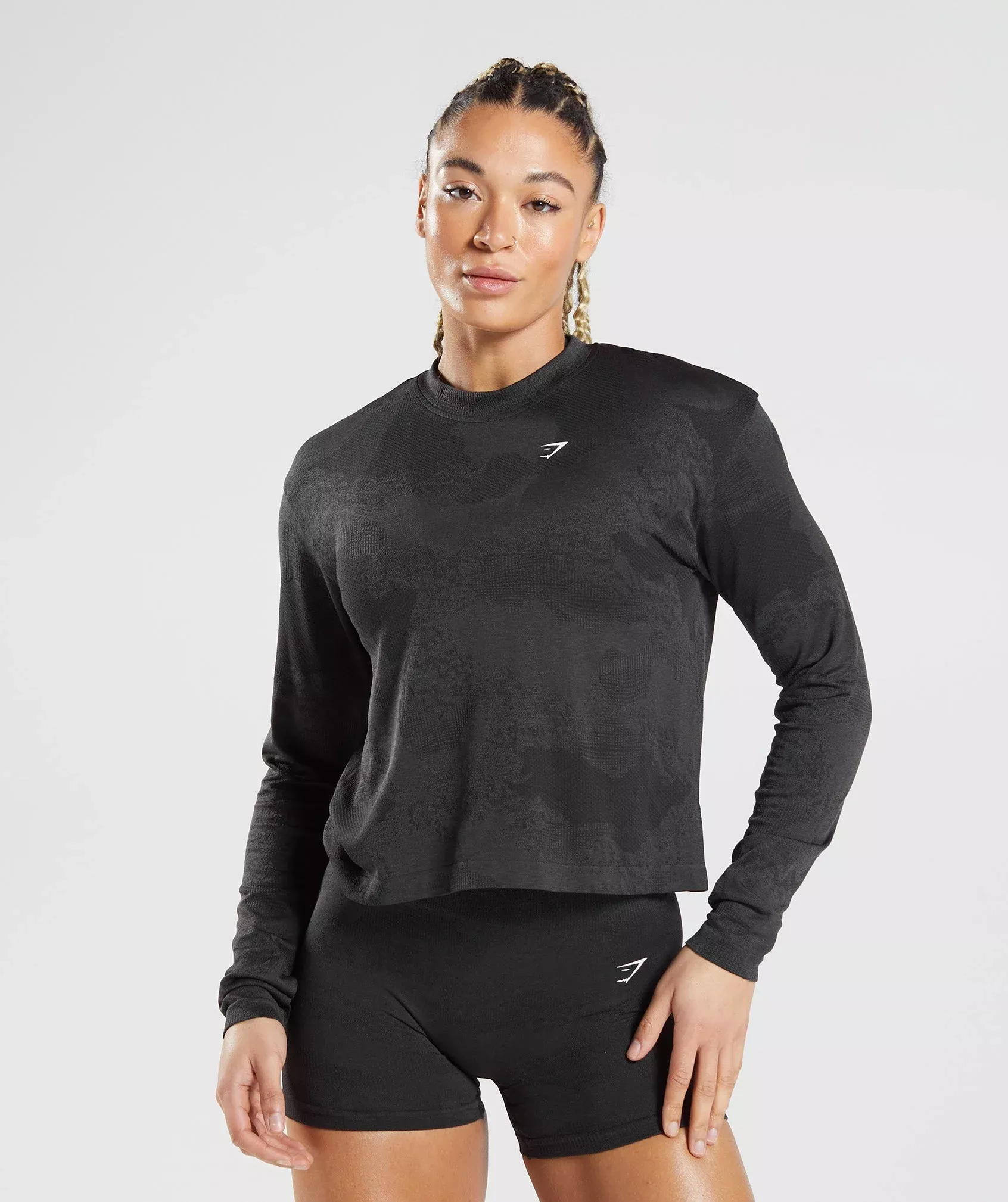 Gymshark Adapt Camo Seamless Lace Up Back Top - Moss Olive/Core