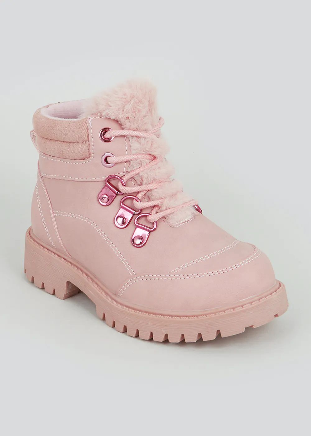 Girls Faux Fur Hiker Boots (Younger 4-12) – Pink | Matalan (UK)