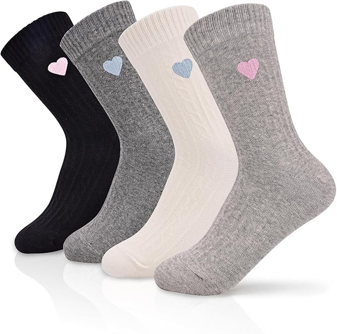 4 Pairs Heart Crew Socks Women, Cute Crew Socks for Women, Breathable Cotton Ladies Socks with Em... | Amazon (UK)