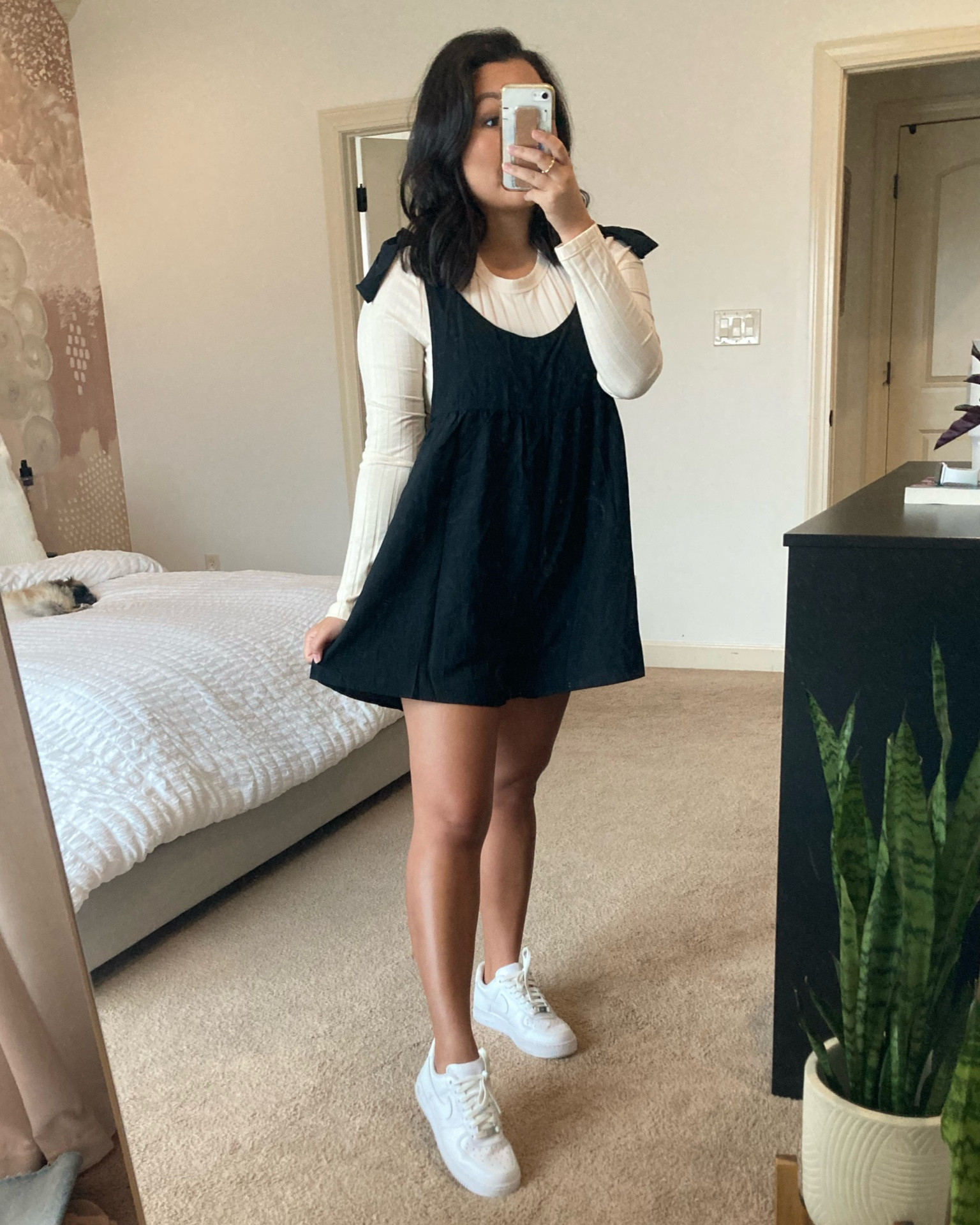 The most comfortable romper 🤍 wearing a size M in the romper- fits TTS  

black romper with pockets • nike sneakers • air force ones • bedroom wall mirror and furniture 

#LTKfamily #LTKshoecrush #LTKhome