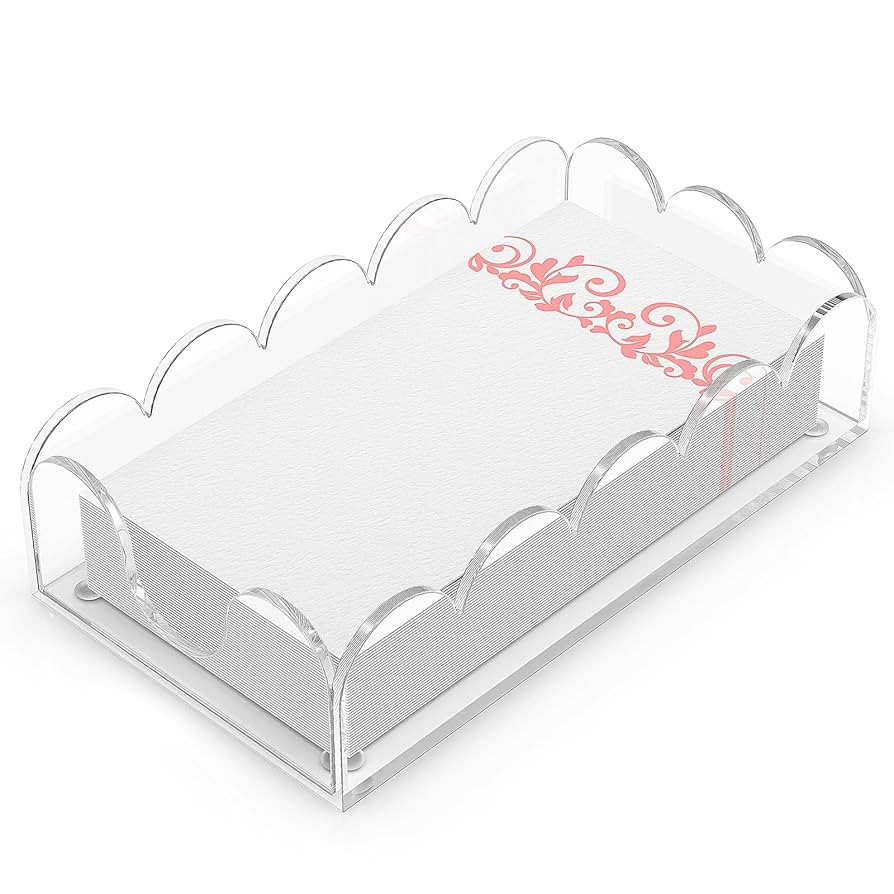 LUGUNU Clear Acrylic Napkin Holder – Scalloped Tray for Bathroom, Kitchen, Dining Room – Styl... | Amazon (US)