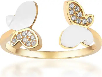 14K Gold Plated Mother of Pearl CZ Butterfly Split Shank Ring | Nordstrom Rack