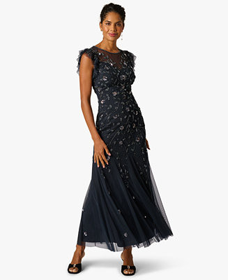 Petite Bead Mesh Ball Gown | Macy's