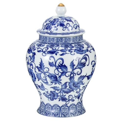 Chinoiserie Ginger Jar, 7.87 Inch Ceramic Blue and White Ginger Jar with Lid, Porcelain Ginger Jars Vase for Home, Living Room, Coffee Table, Shelf Decor (Bule&White) | Amazon (US)