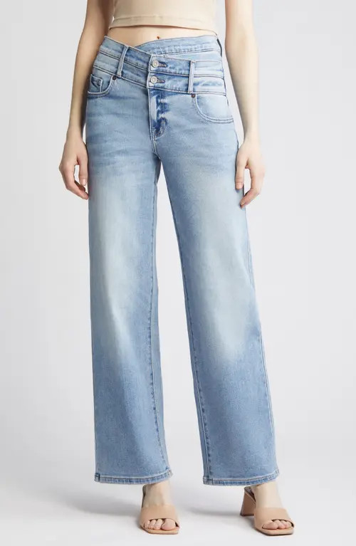 HIDDEN JEANS Double Crossover High Waist Wide Leg Jeans in Medium Wash at Nordstrom, Size 31 | Nordstrom