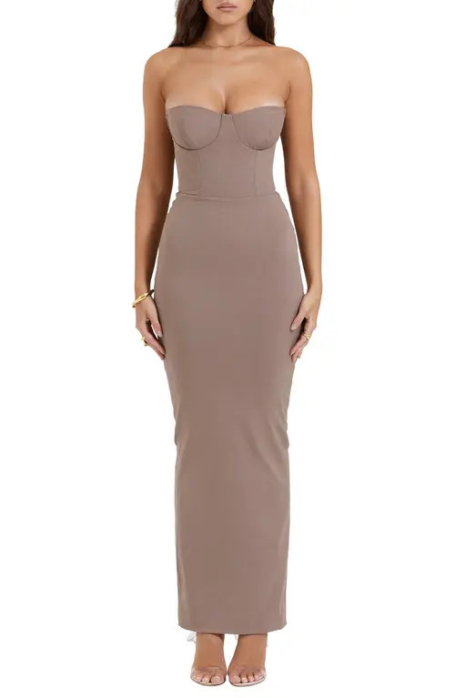 HOUSE OF CB Lucia Strapless Corset Maxi Dress in Mocha at Nordstrom, Size X-Large A | Nordstrom
