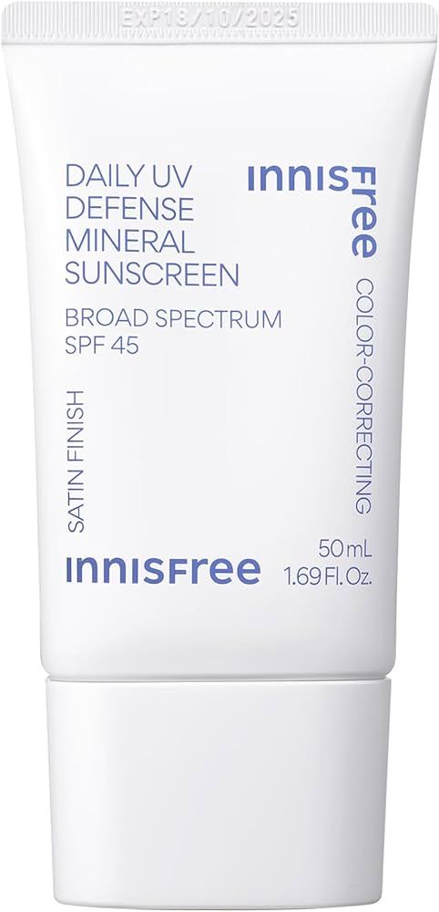 innisfree Daily UV Defense Mineral Sunscreen Broad Spectrum SPF 45 with Sooting Cica and Color Co... | Amazon (US)