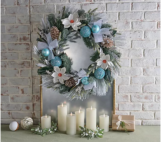 26" Luxe Ribbon and Pinecone Magnolia Wreath by Kim Gravel - QVC.com | QVC