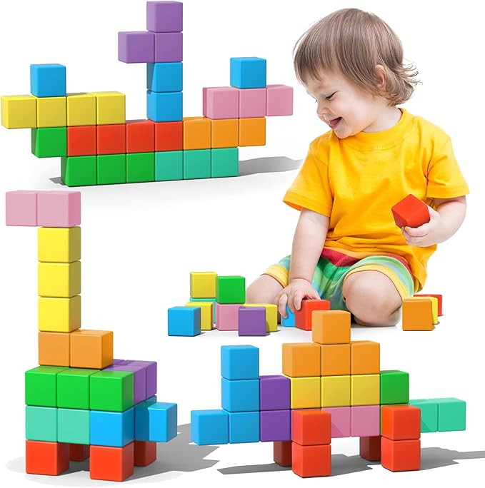Magnetic Blocks, 56 Pieces 1.34 inch Large Magnetic Building Blocks, 3D Magnetic Cubes for Toddle... | Amazon (US)