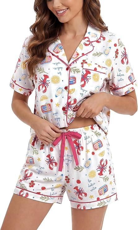 LUBOT 100% Cotton Pajamas for Women 2 Piece PJ Set Button-Down Soft Knit Short Sleeve Summer Slee... | Amazon (US)
