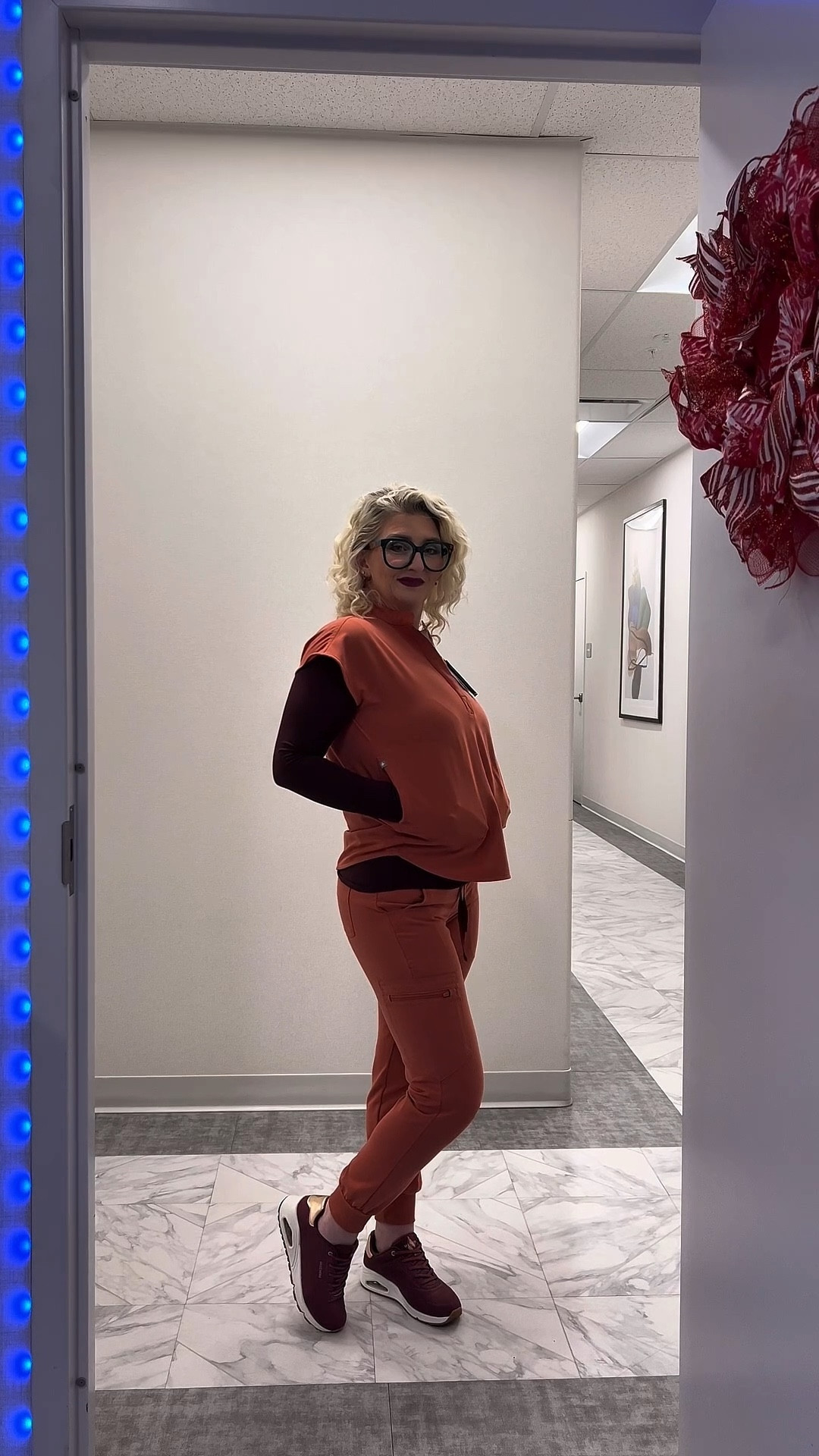 Comfortable scrubs are important but the underscrub matters too. This one has the best stretch and keeps me warm in cold clinics. Linked in my LTK.