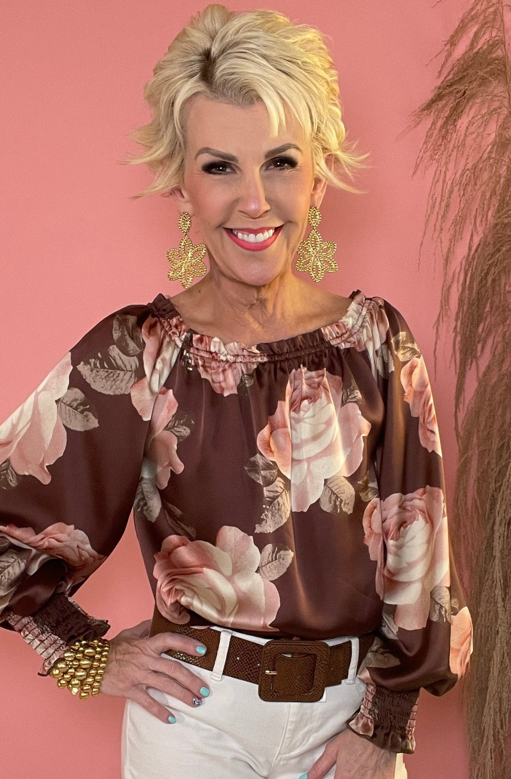 Brown Floral Top | Peppered with leopard