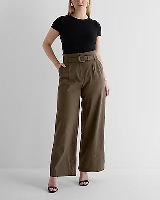 Super High Waisted Linen Belted Paperbag Wide Leg Pant | Express