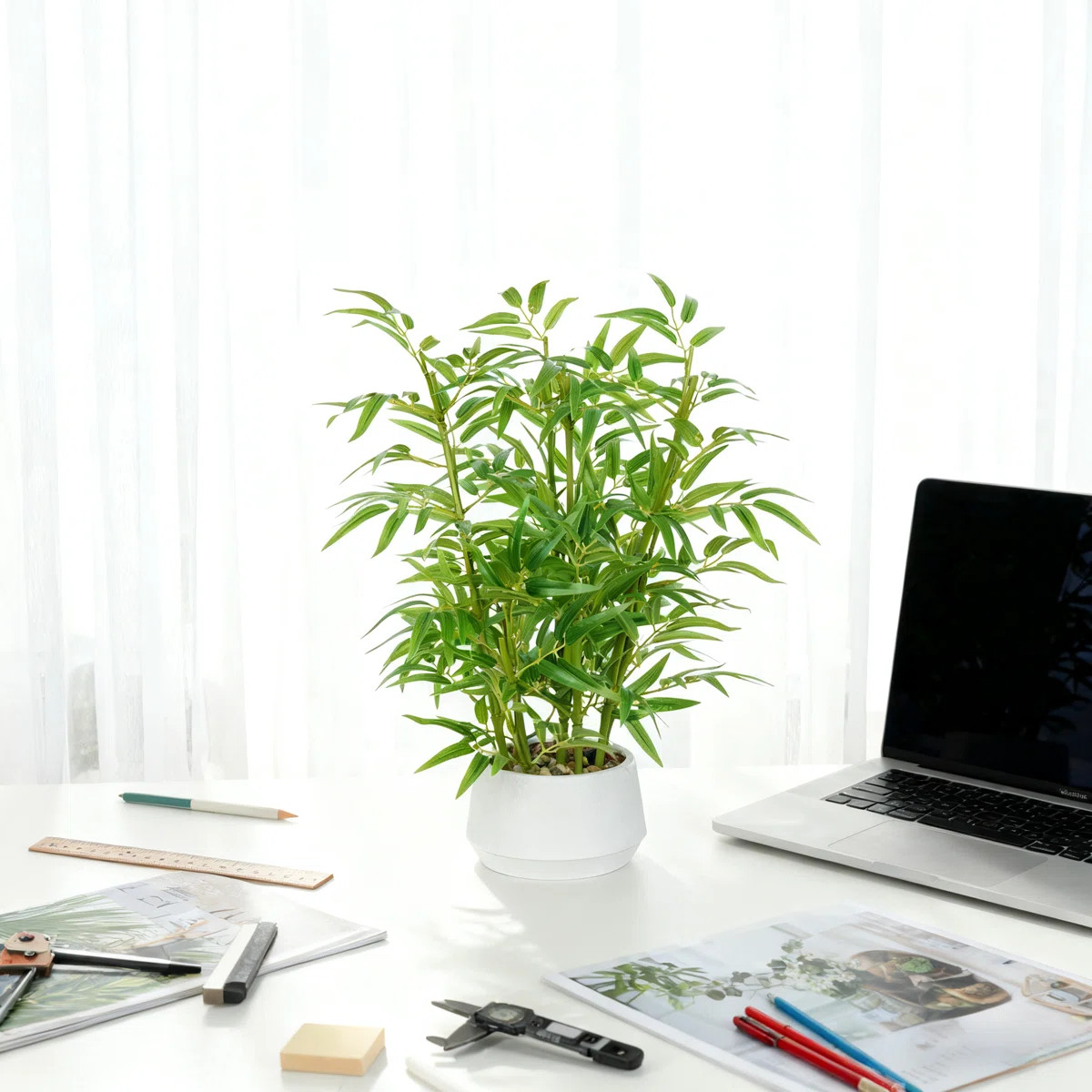 Faux Bamboo Plant With White Pot For Home Decor Indoor | Wayfair North America