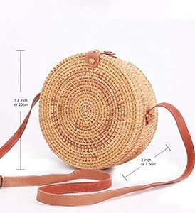 FASHIONS Rattan Shoulder Bag with Real Leather Adjustable Strap Floral Lining (Natural) | Amazon (US)