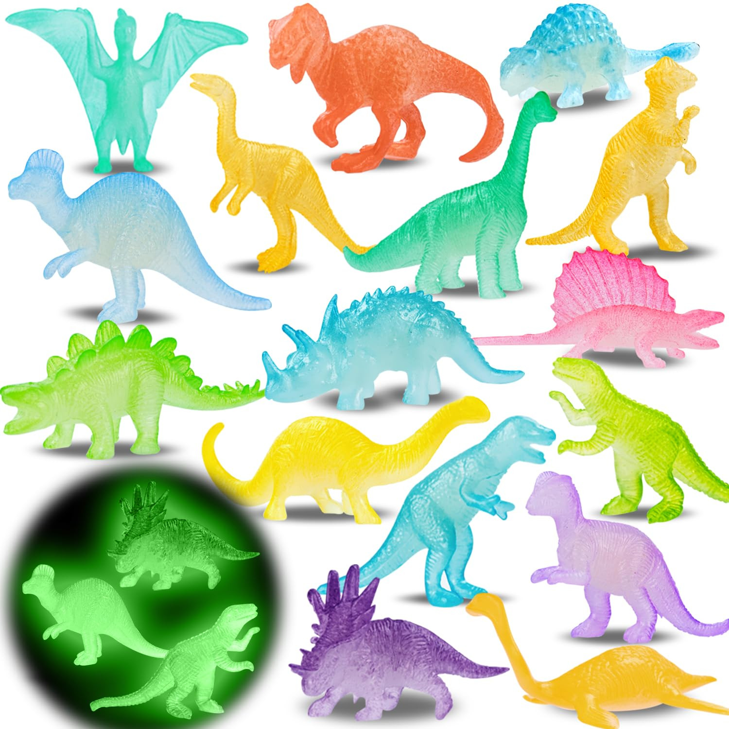 16PCS Glow in Dark Mini Dinosaur Figures for Kids Birthday Party Favors Supplies Dino Cupcake Top... | Amazon (US)