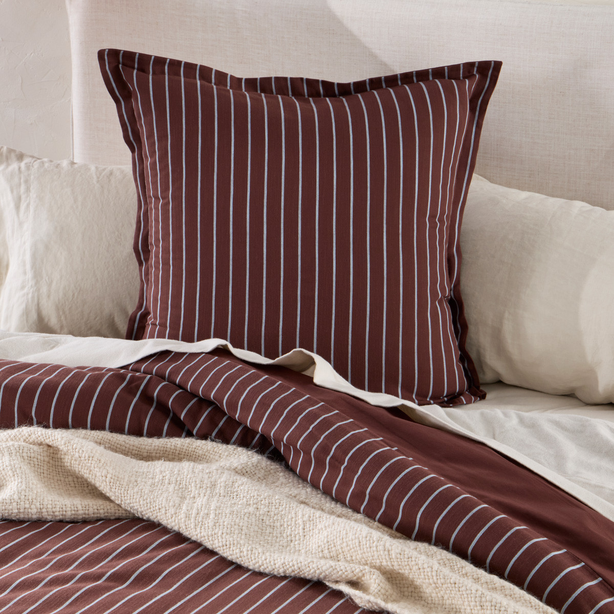 Atlas Stripe Chocolate Brown European Pillowcase | Pillow Talk AU