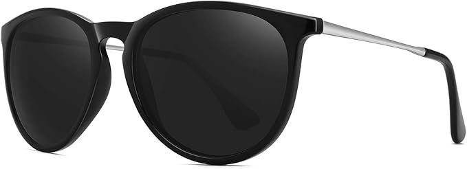 WOWSUN Polarized Sunglasses for Women Vintage Retro Round Mirrored Lens | Amazon (US)