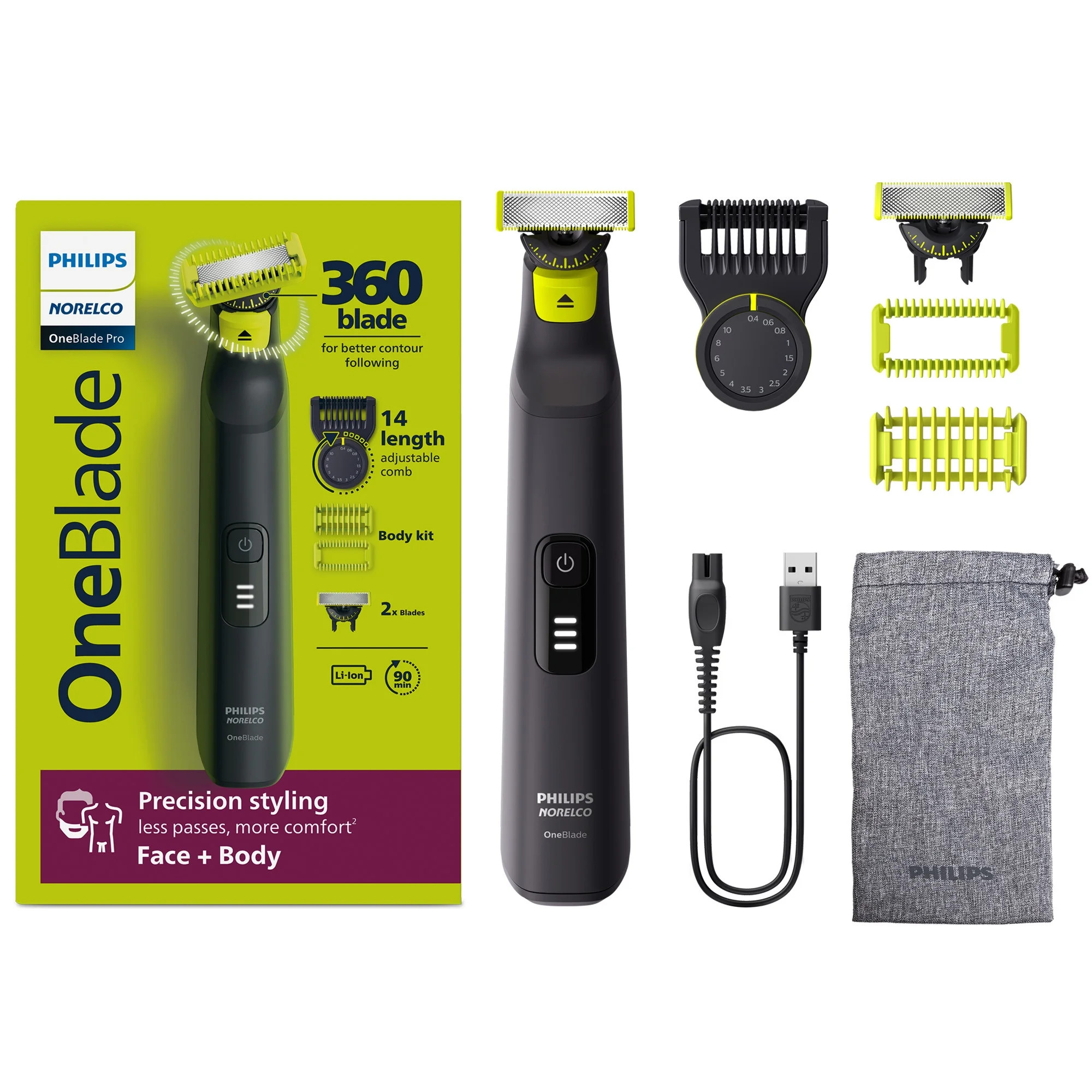 Philips Norelco Oneblade 360 Pro Hybrid Face & Body Men's Rechargeable Electric Shaver QP6542/70 ... | Walmart (US)