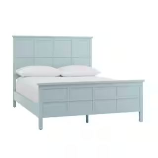 Home Decorators Collection Beckley Seabreeze Green Wood King Bed with Grid Back (80.7 in W. X 54 ... | The Home Depot