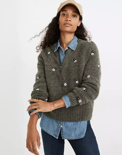 Embroidered Enfield Half-Zip Sweater | Madewell