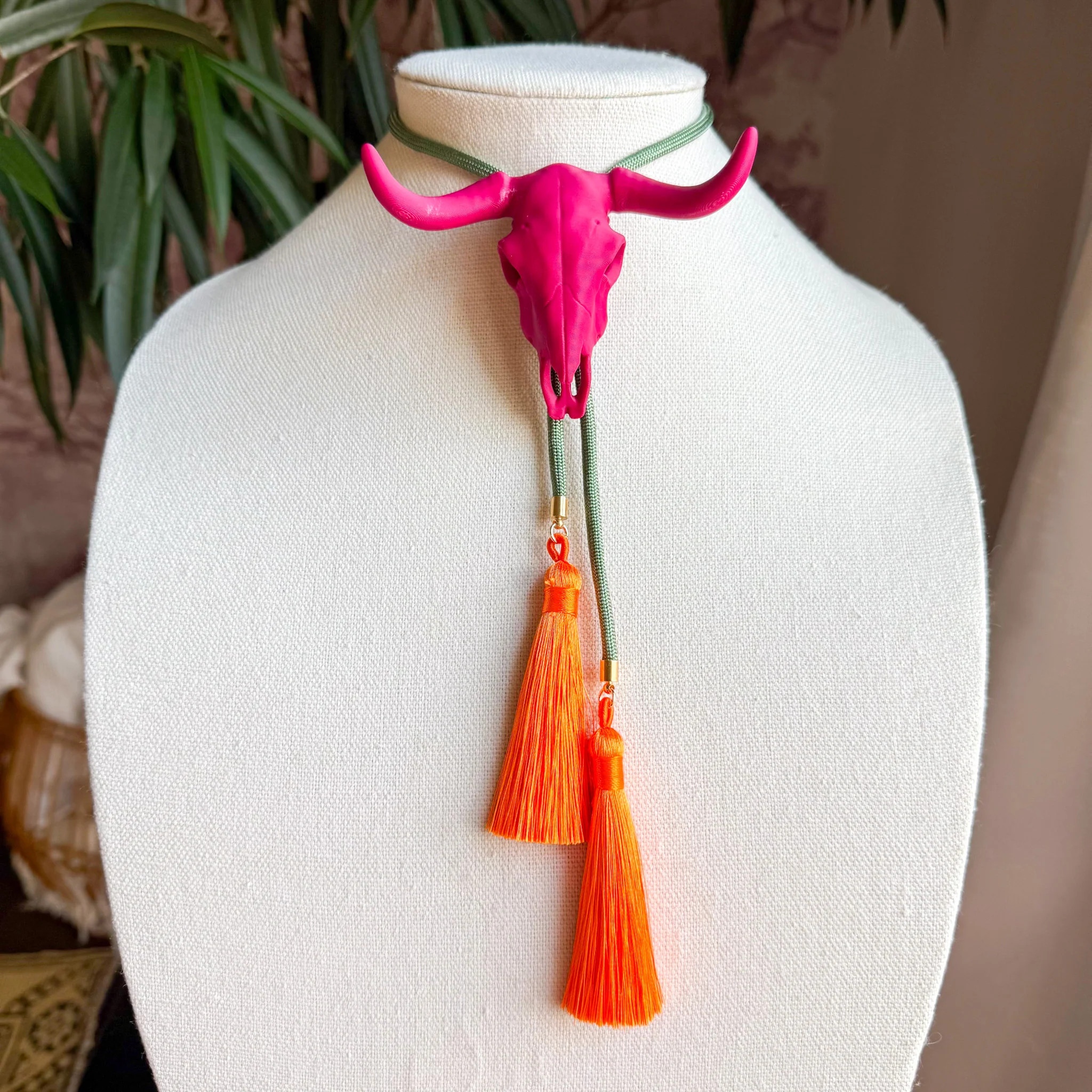 Longhorn Bolo Raspberry Pink with Olive & Orange | Rahya Jewelry Design