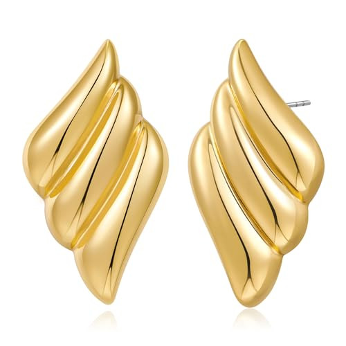 HolidayQbee Gold Stud Earrings For Women Gold Statement Earrings Wavy Earrings Geometric Earrings Gold Wing Earrings Fashion Chunky Earrings Jewelry Gift | Amazon (US)