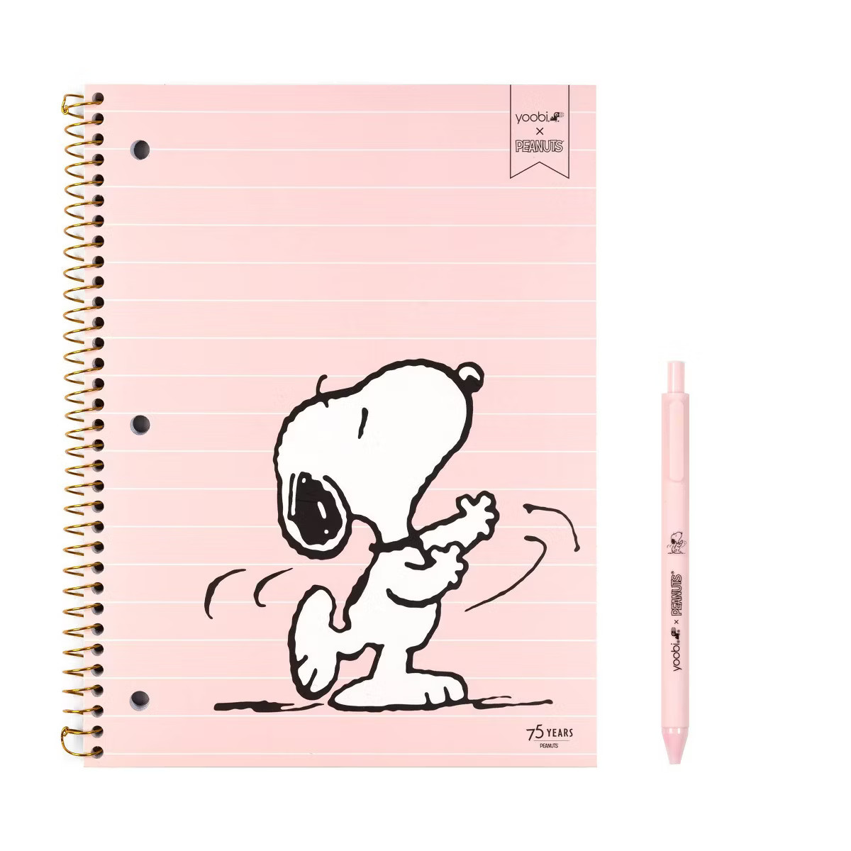 Yoobi 8"x10.5" Peanuts 1 Subject Notebooks Wide Ruled with Pen Pink Snoopy Dance | Target