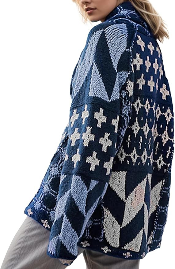 Women Boho Cardigan Sweaters Button Down Shawl Collar Oversized Sweater Coats Y2k Print Cardigans... | Amazon (US)