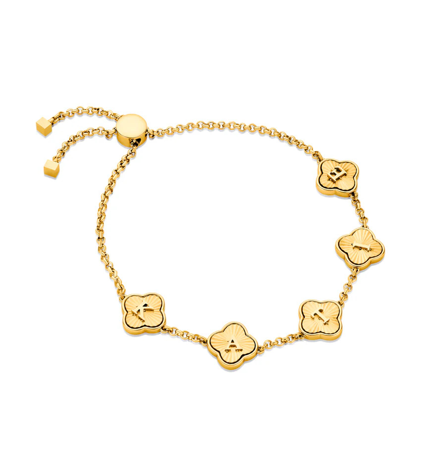 Textured Clover Custom Name Bracelet (Gold) | Abbott Lyon